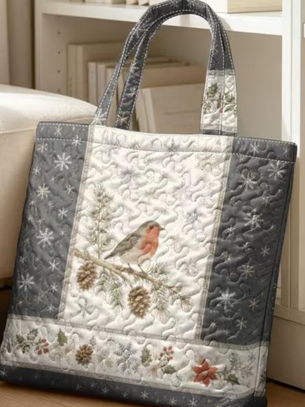 QUILTED WINTER ROBIN TOTE